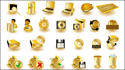 Gold common computer icon 01 - vector