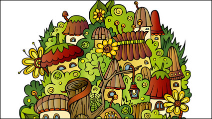 Cartoon mushroom house 02 - vector material