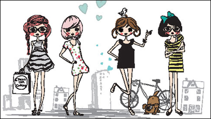 The cartoon lines girl 03 - vector material