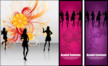 People silhouettes, flowers, vector material