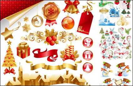 Gifts, candles, bells, decorative bow vector material