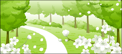 Flowers, cul-de-sac, trees vector